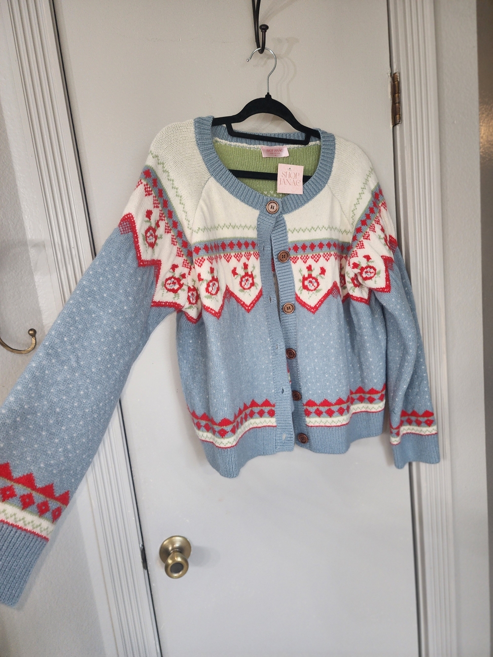 Shop Janae Light Blue Fair Isle Button-Up Cardigan Sweater - Unknown Brand